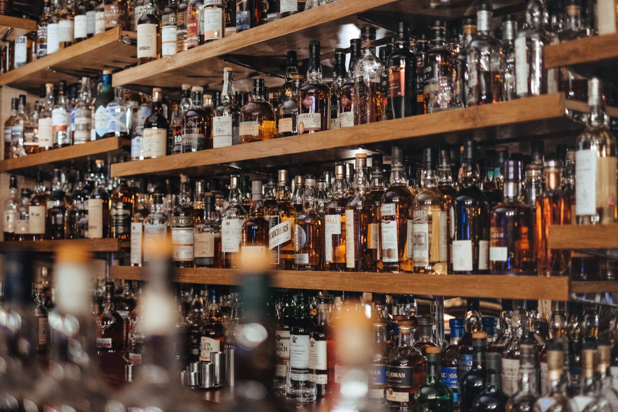 shelves of liquor